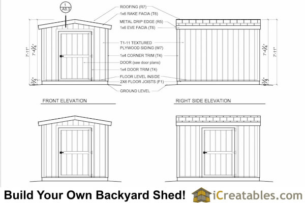 8x10 gable shed 8 feet tall exterior elevations